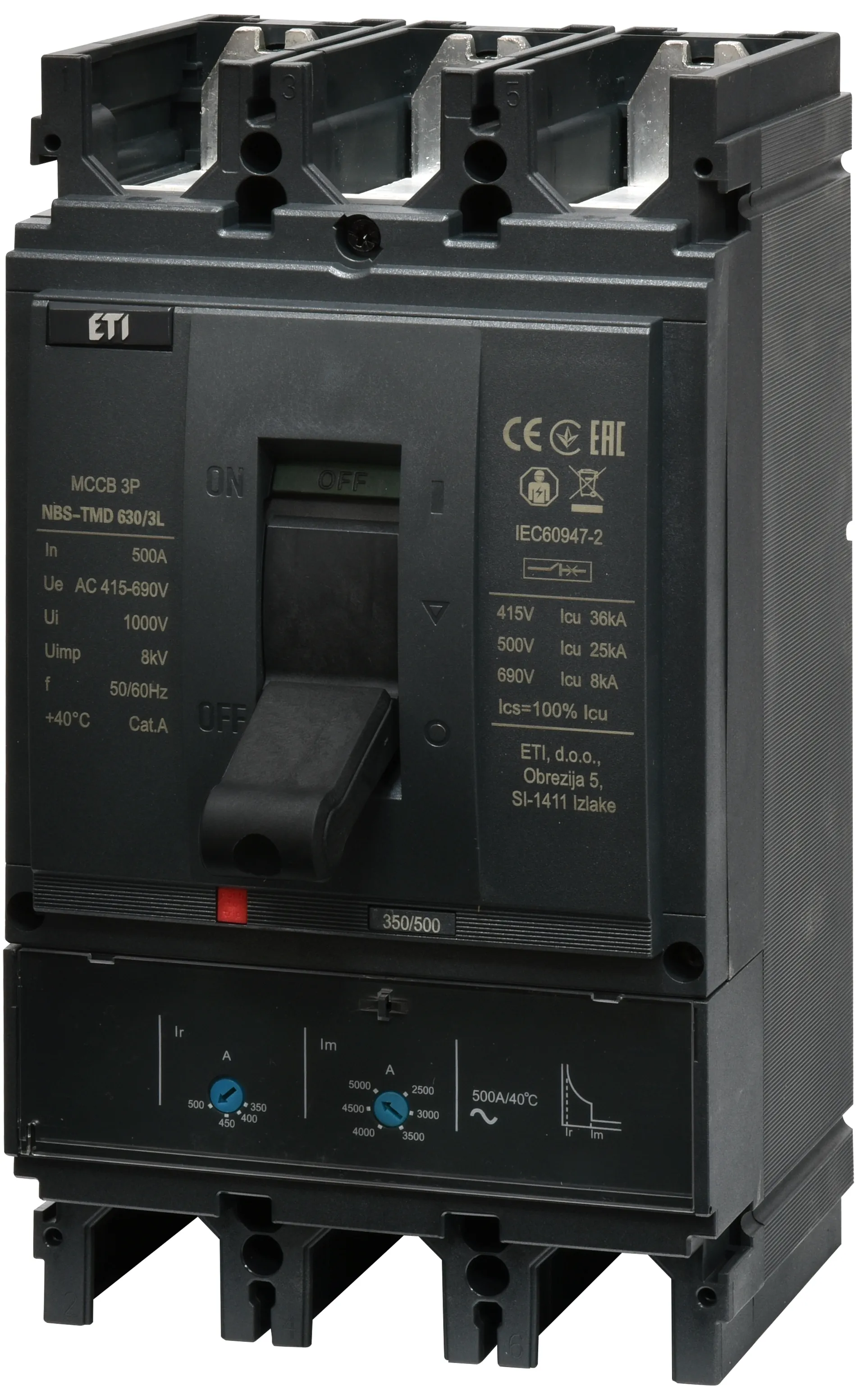 Molded Case Circuit Breaker NBS-TMD 630/3L 500A 3P 004673131