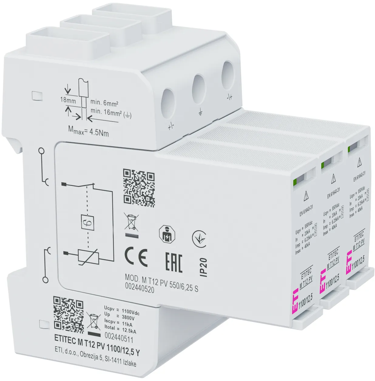 Surge arrester ETITEC M T12 PV 1100/12,5 Y 002440511