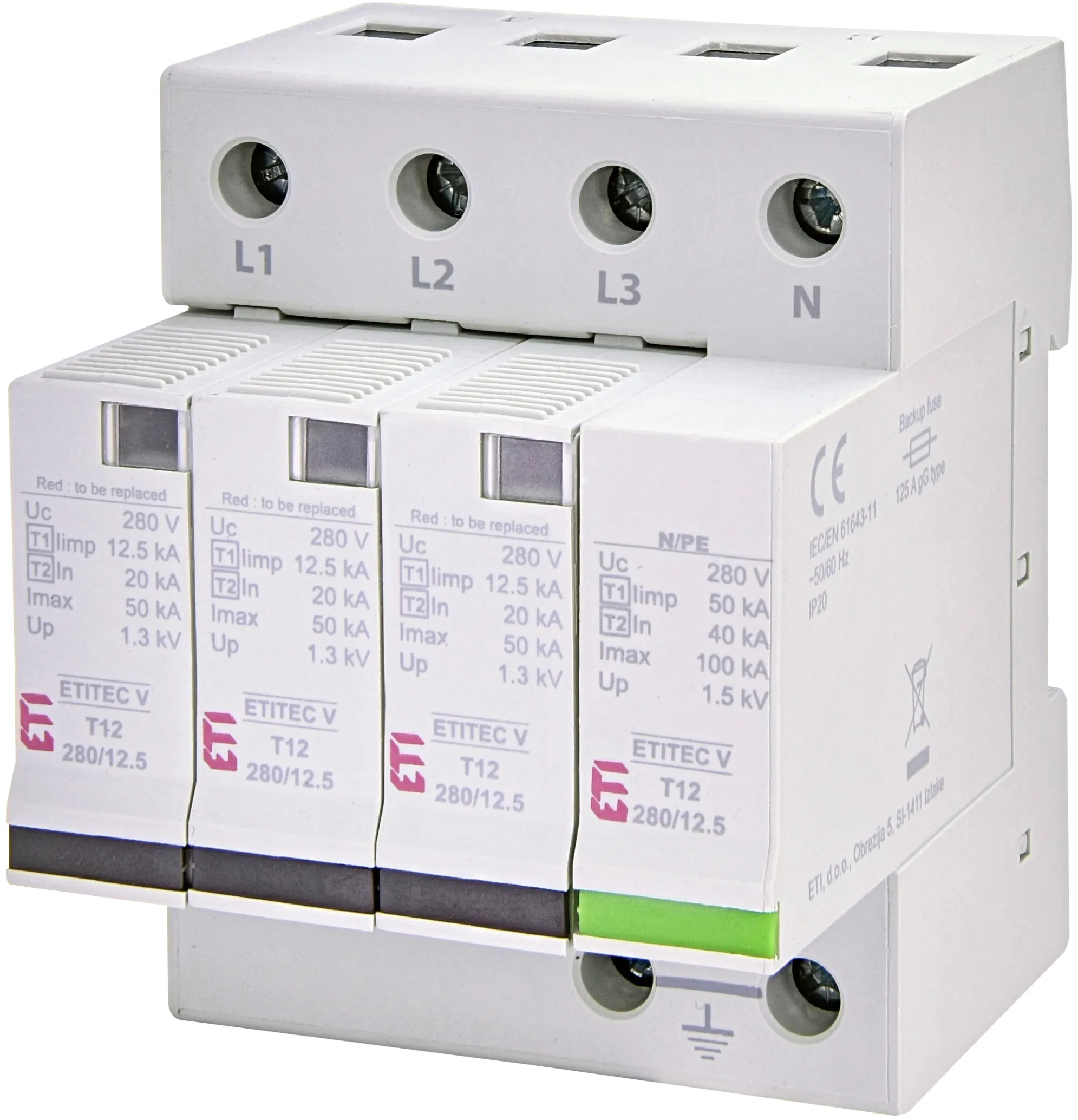 Surge arrester ETITEC V T12 280/12,5 3+1 RC 002442918