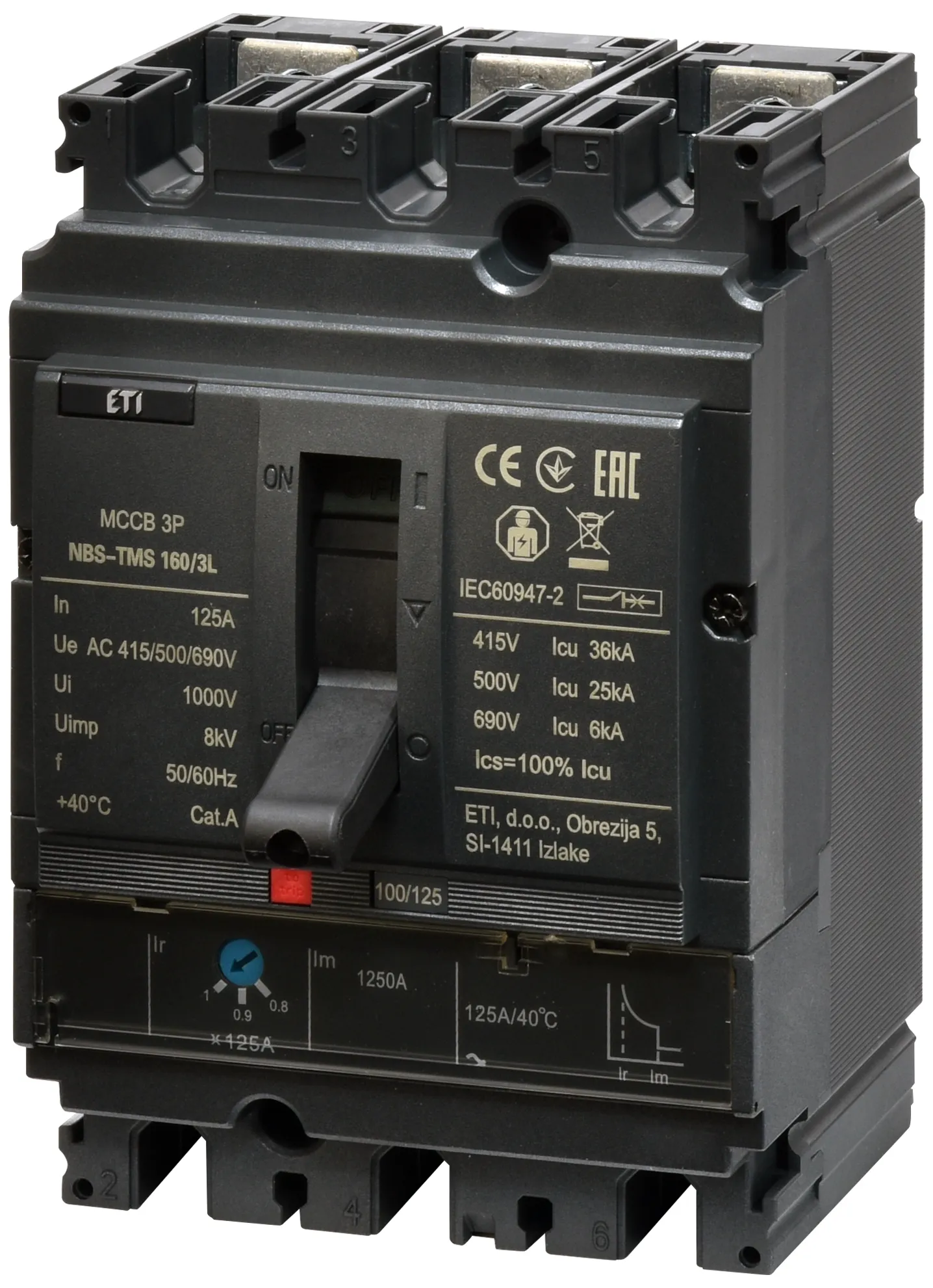 Molded Case Circuit Breaker NBS-TMS 160/3L 125A 3P 004673008