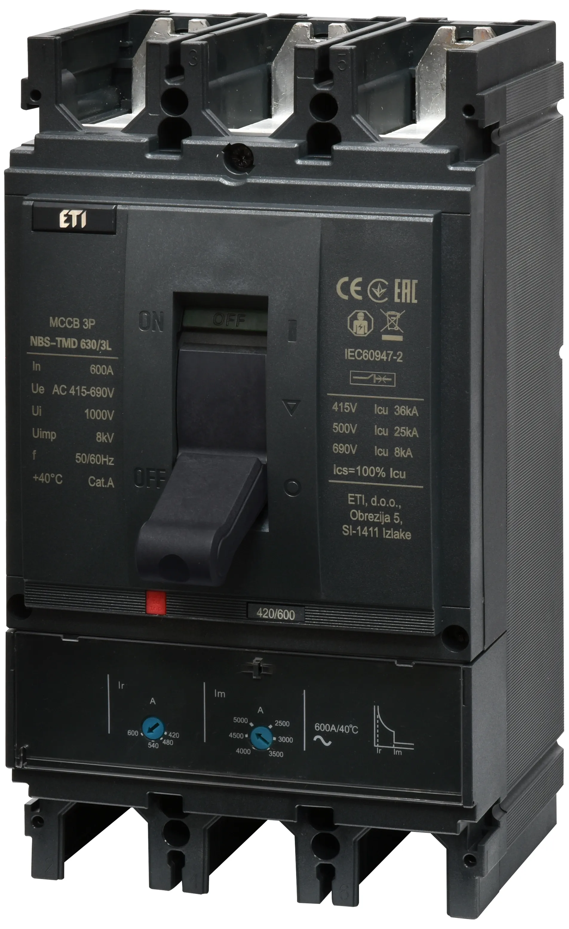 Molded Case Circuit Breaker NBS-TMD 630/3L 600A 3P 004673132